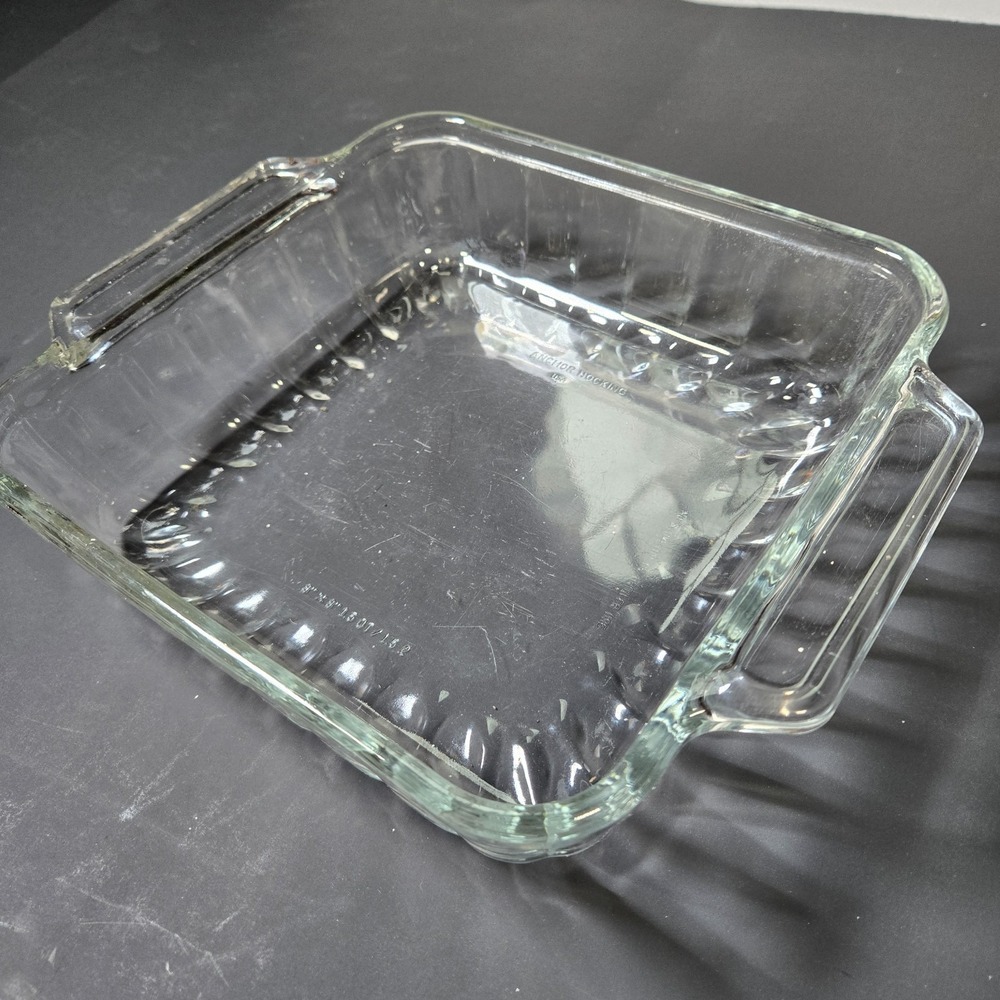 Vintage Anchor Hocking 8x8 Clear Glass Ribbed Baking Dish 1.5 Qt Ovenware